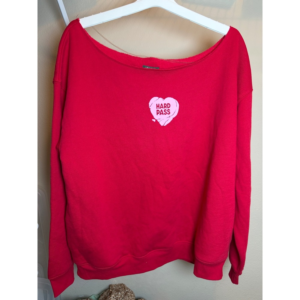 Wildfox Couture Hard Pass Candy Heart Red Oversized Boat Neck Sweatshirt